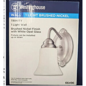 Westinghouse 66496 Brushed Nickel/ White 1-Light Wall Fixture 9 H × 5-1/8 W in.